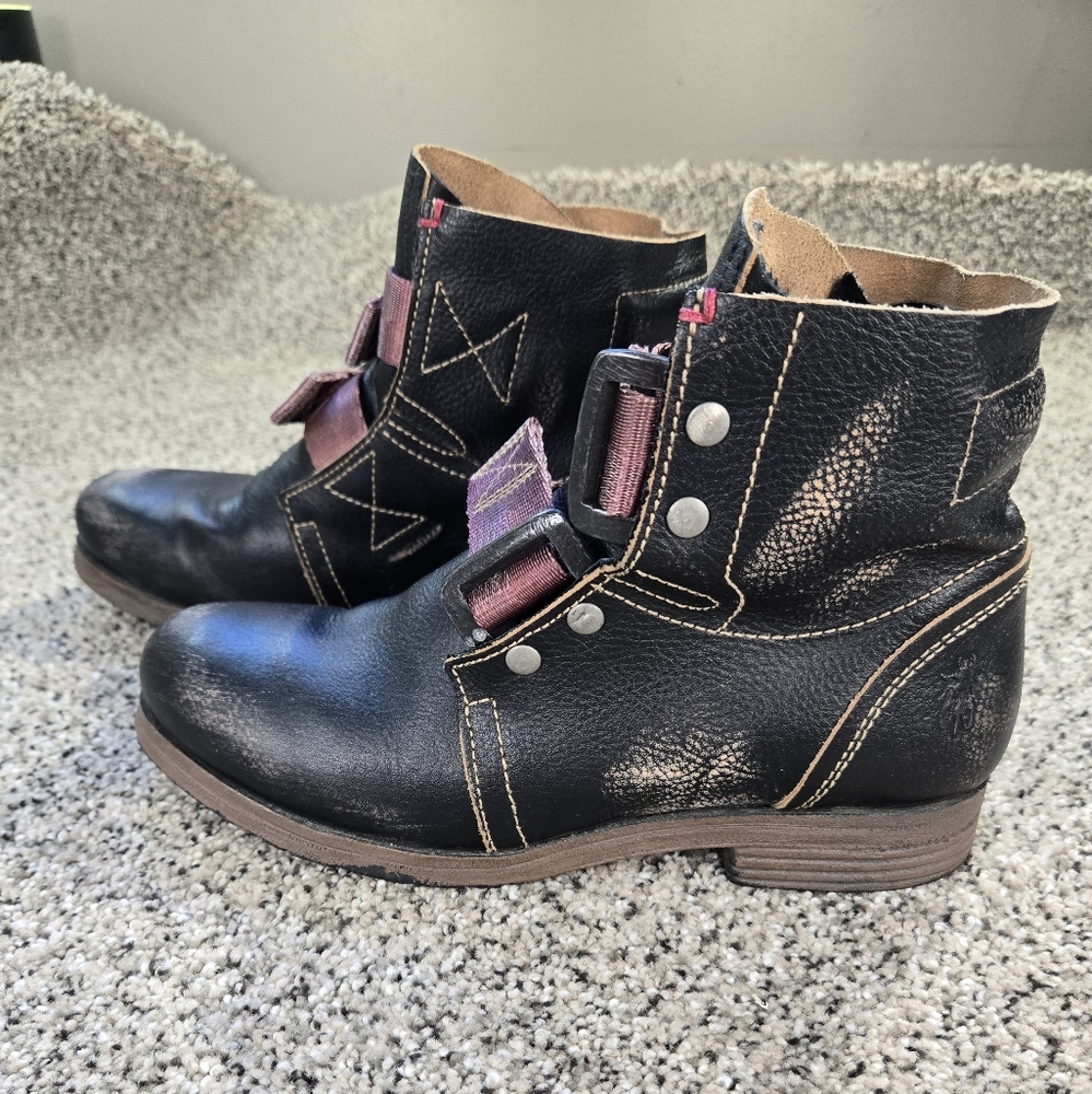 Fly London Black and Burgundy Combat Boots - Picture 6 of 16